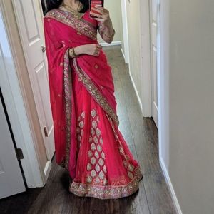 STUNNING pink indian bridal saree-LIKE NEW!